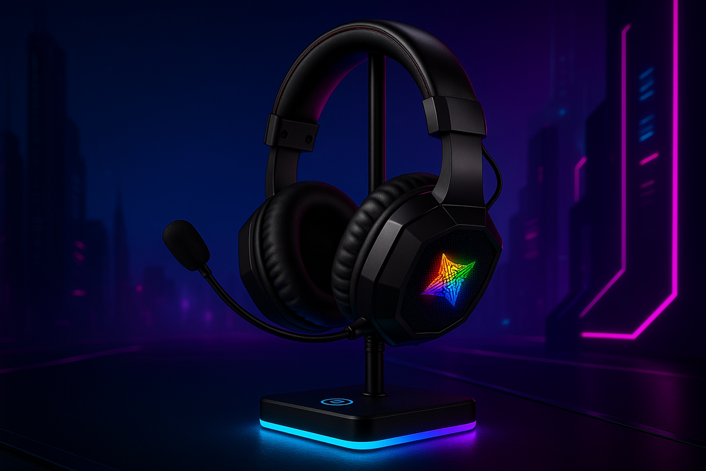 Aluminium Alloy Headphone Stand Holder Rack Space Saving Headset Stand Rack Desktop Organizer Display Colorful lights Bracket