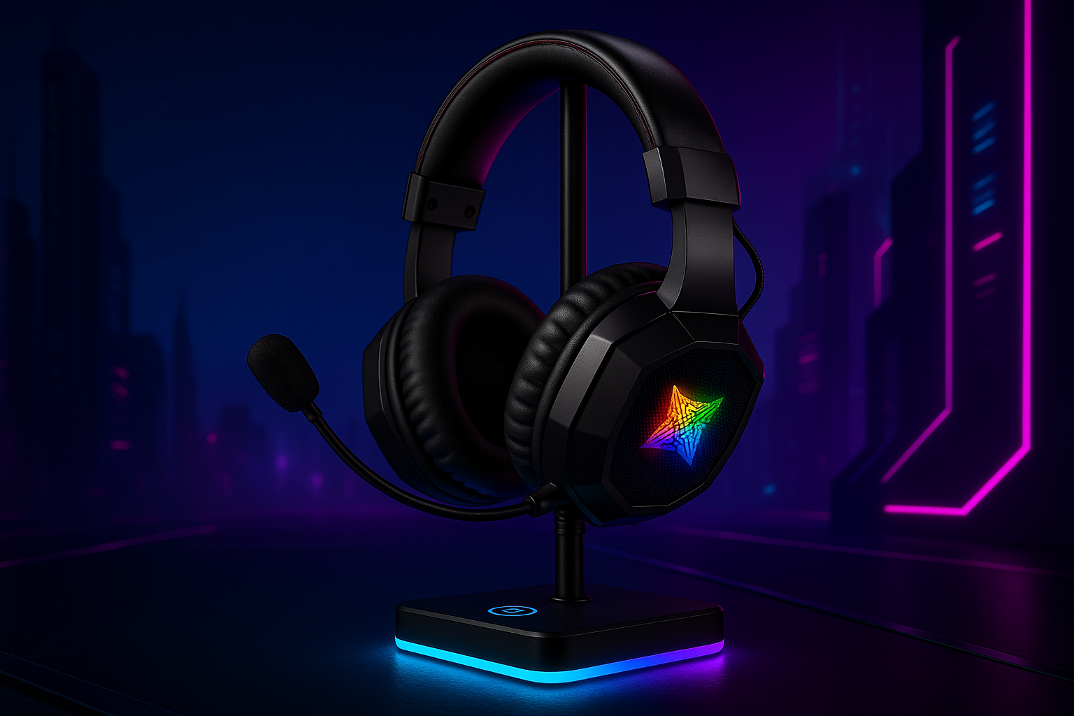 Aluminium Alloy Headphone Stand Holder Rack Space Saving Headset Stand Rack Desktop Organizer Display Colorful lights Bracket