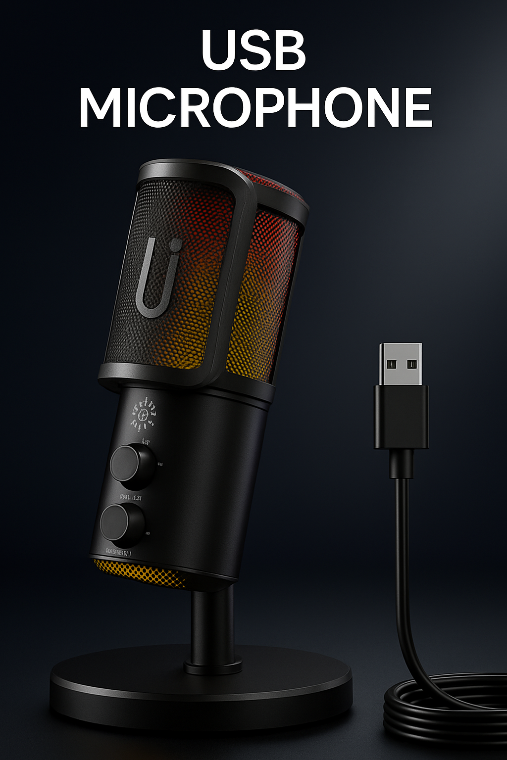 USB/XLR Dynamic Microphone for Podcast Recording, PC Computer Gaming Streaming Mic with RGB Light, Mute Button, Headphones Jack